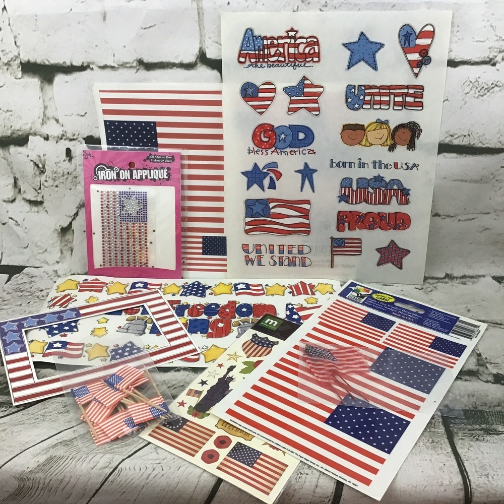 USA American‎ Flag Stickers Lot RedWhite & Blue Stars Stripes Party Picks